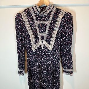 VTG Gunne Sax Jessica McClintock Blue Floral Dress sz 11/12 1980's CottageCore